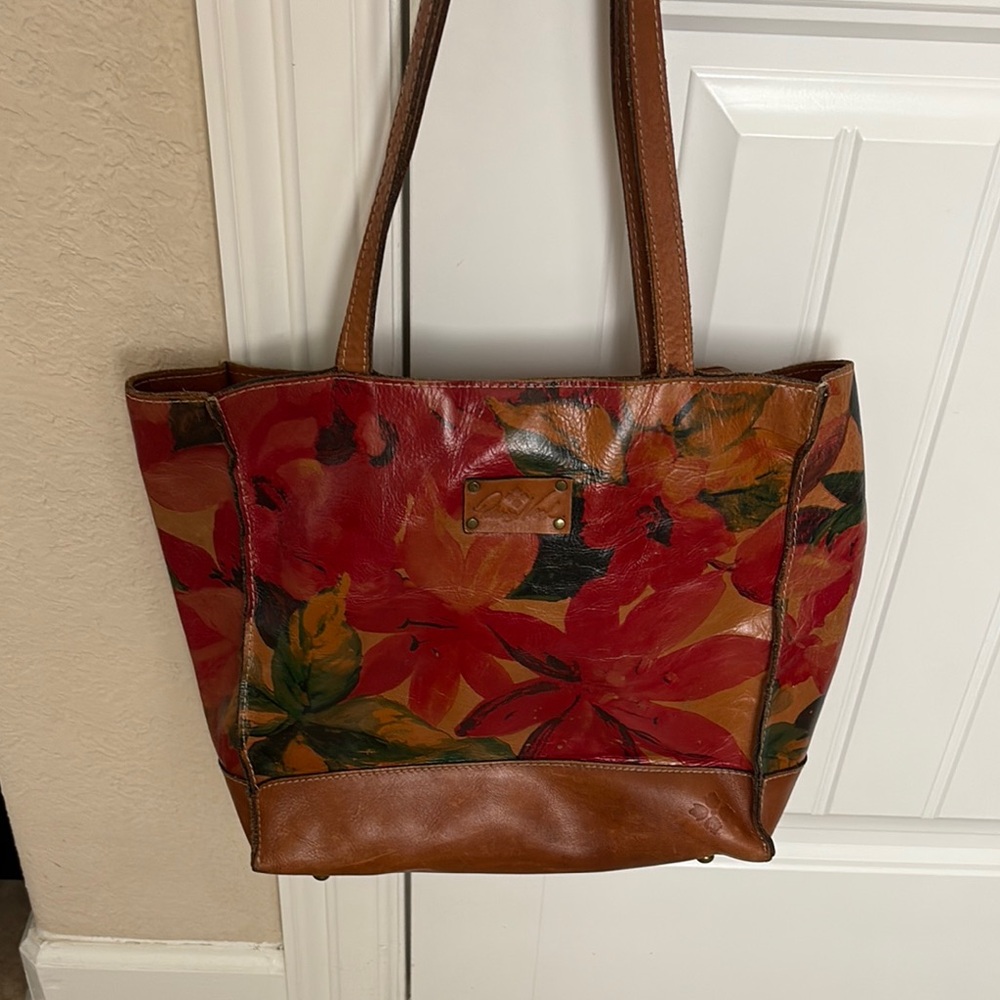 Patricia Nash Floral Leather Tote Bag - Red and Brown